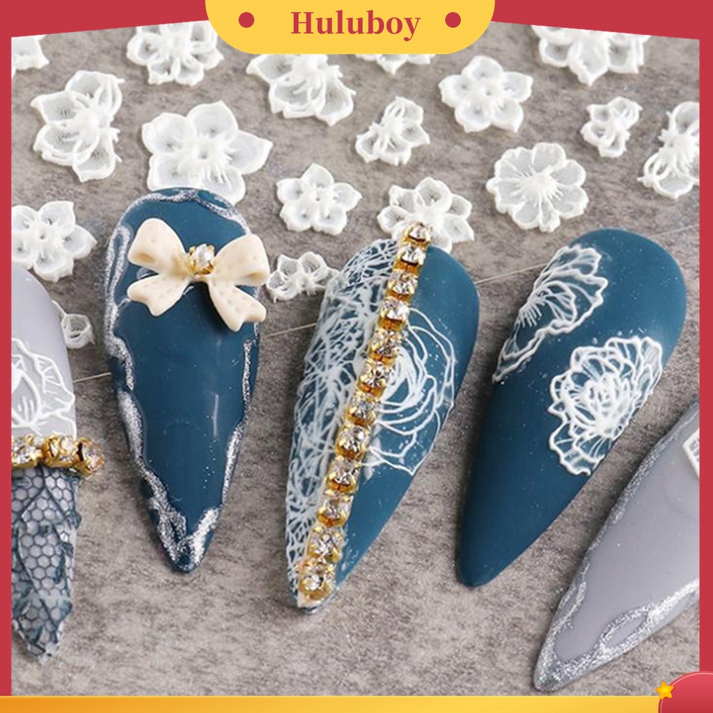 Huluboy Huluboy♡ 1 Lembar Stiker Kuku Motif Bunga Timbul 5D Tahan Air Untuk Manicure
