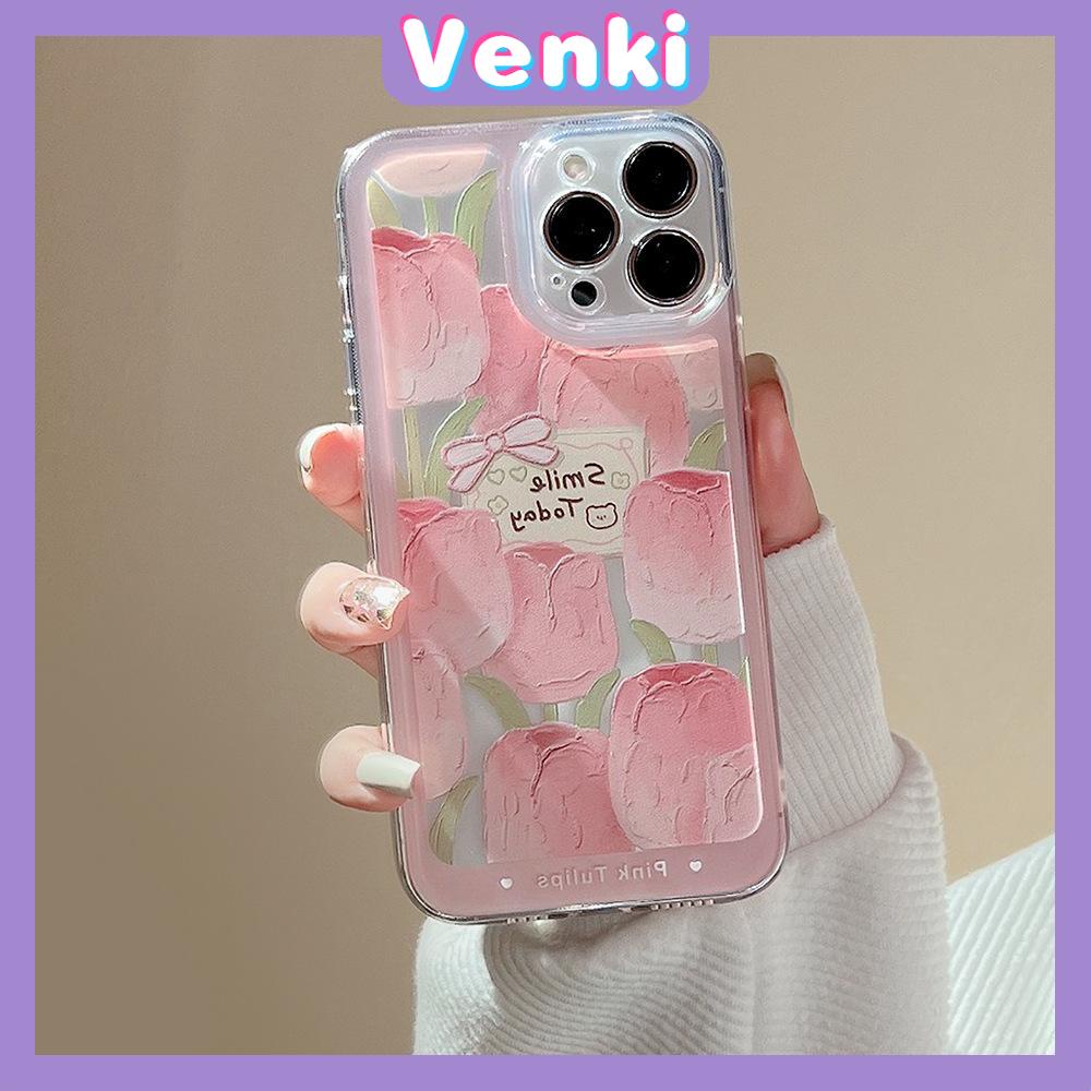 iPhone Case Silicone Soft Case Clear Case Thickened Shockproof Protection Camera Pink Tulip Flower Compatible For iPhone 11 iPhone 13 Pro Max iPhone 12 Pro Max iPhone 7 Plus xr