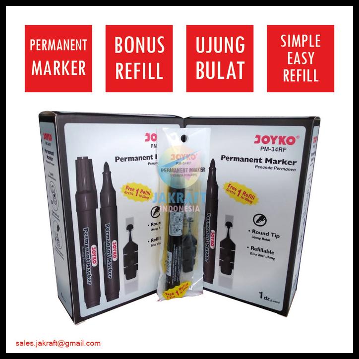 

Spidol Permanen Hitam Joyko Bonus Refill Permanent Marker Pm-34Rf