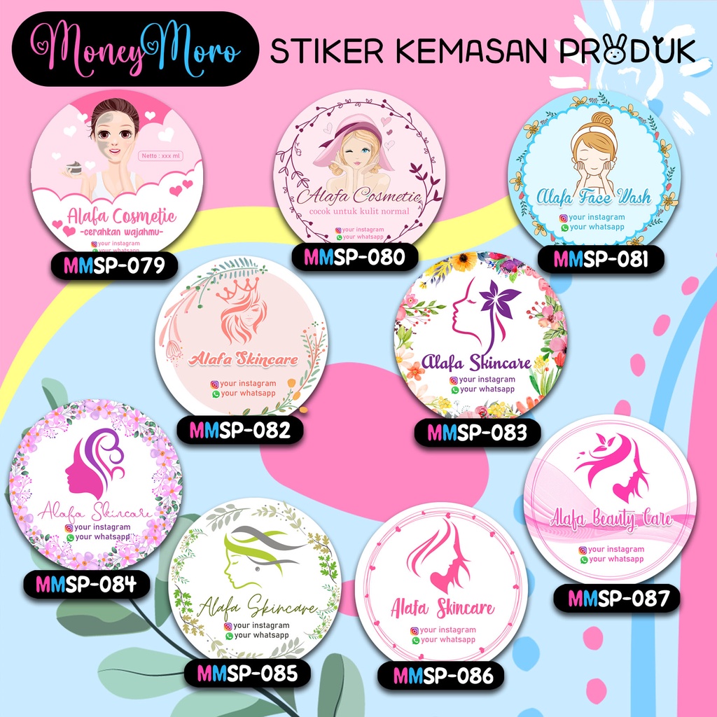 

MoneyMoro Stiker Kosmetik Label Skincare / Stiker Merk Kemasan / Stiker Produk 079-086