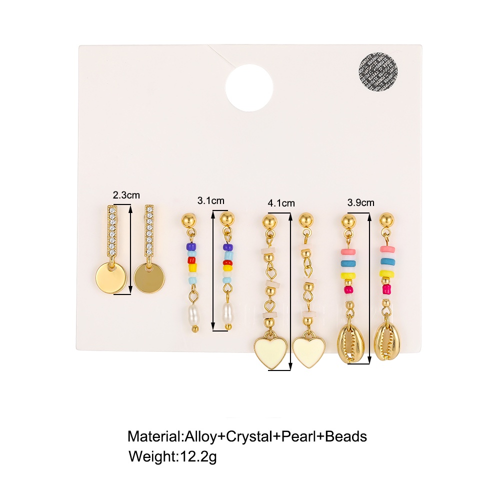 4 Pasang / set Anting Manik-Manik Kerang Hati Wafer Warna Emas Gaya Retro Untuk Wanita