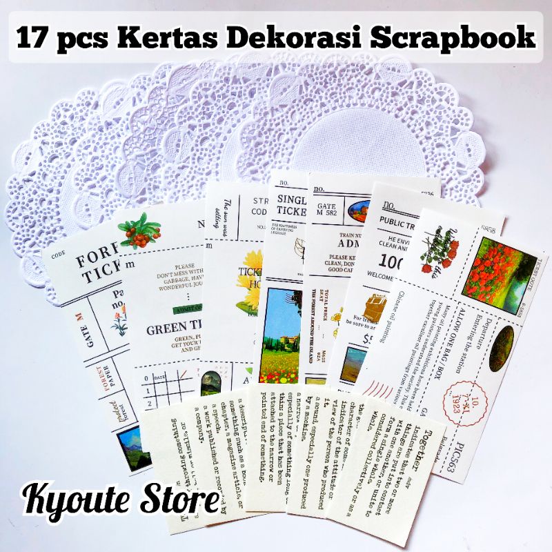 

17 pcs Kertas Dekorasi Retro Vintage Ticket Doilies Scrapbook DIY Bujo Journal Diary Planner