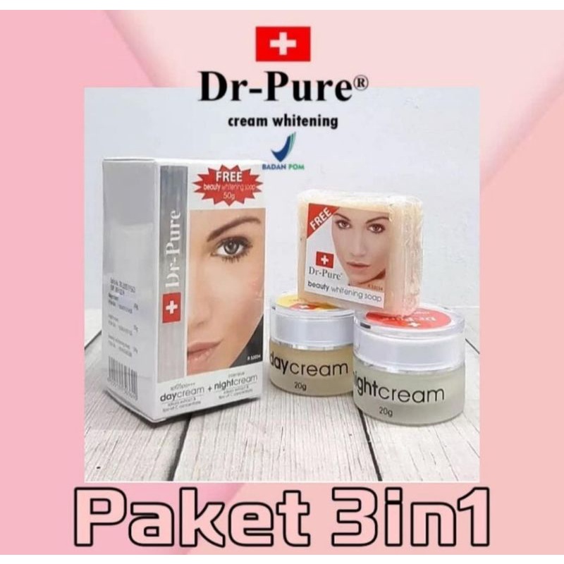 Dr Pure cream whitening/paket cream wajah dr pure/sabun dr pure