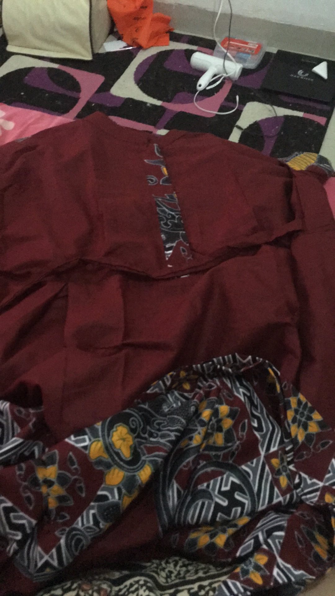 Gamis Batik Marun S M L Xl Xxl 3xl 4xl 5xl 6xl 7xl