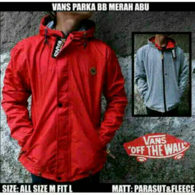 jaket vans parka bolak balik merah