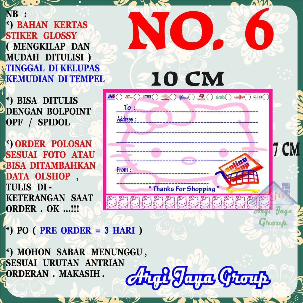 

Stiker Pengiriman - Sticker Alamat Olshop Murah Nomer 6 - 10x7 cm - Glossy