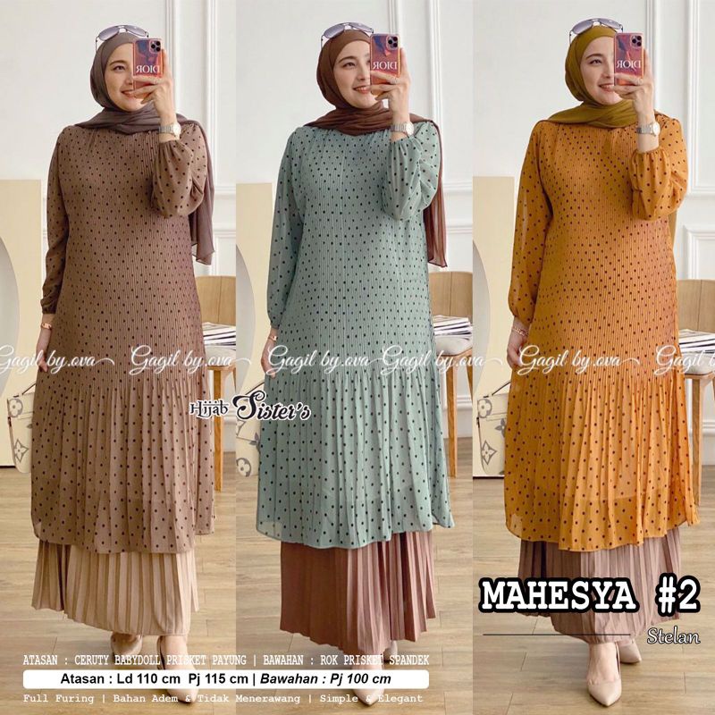 SETELAN TUNIK CERUTI MOTIF POLKADOT + ROK PLISKET MAHESYA #2 BY HIJAB SISTER