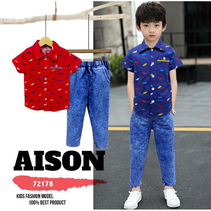 GROSIR 3PCS KEMEJA JEANS PANJANG AISON SZ SML (3BLN-2THN)