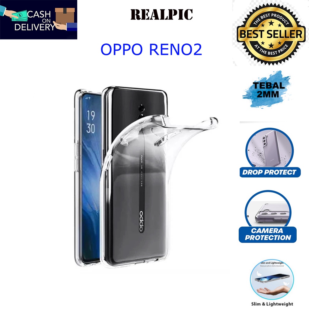 Case OPPO RENO2 Casing Clear HD KETEBALAN 2MM BENING TRANSPARAN TPU Premium Softcase