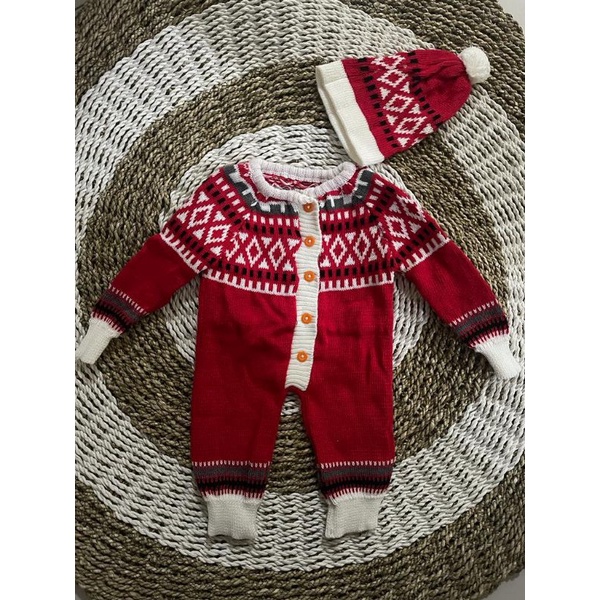 Jumper rajut kupluk jumpsuit bayi