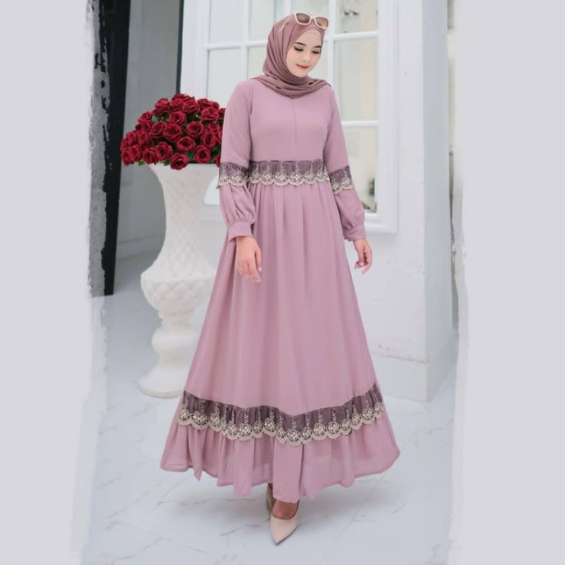 SONIA MAXY #1 NALA ORI  gamis  ceruty babydoll full furing dress terbaru