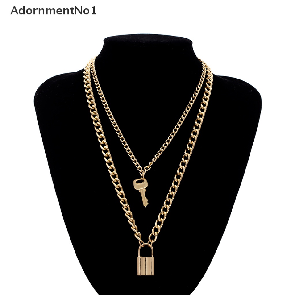 (AdornmentNo1) Kalung Choker Rantai Multisusun Pendan Kunci Gaya Punk Gotik