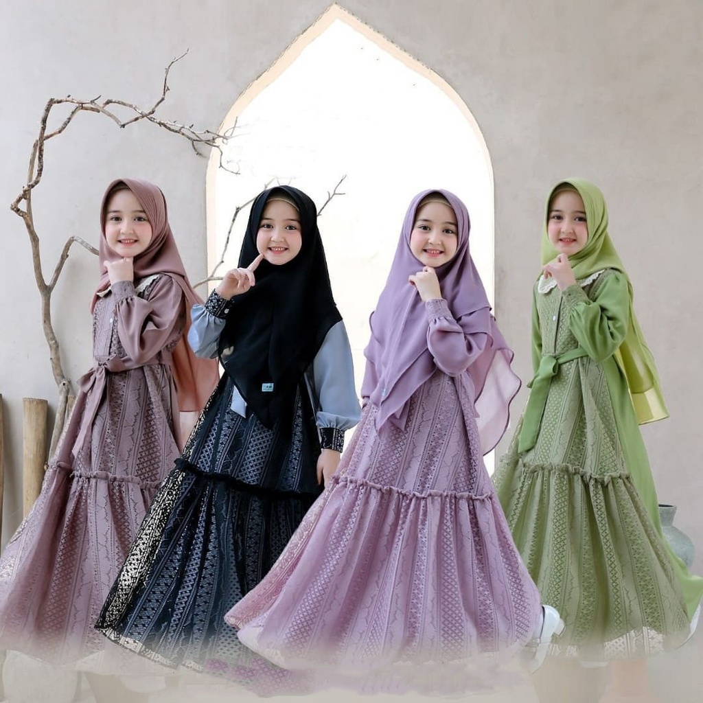 Umama Set Syari Kids Stelan Baju Gamis Muslim Anak Perempuan Wollycrepe Premium