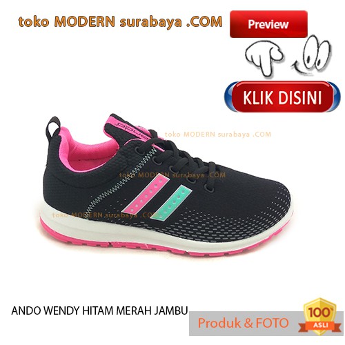 ANDO WENDY HITAM MERAH JAMBU sepatu wanita sepatu sneakers