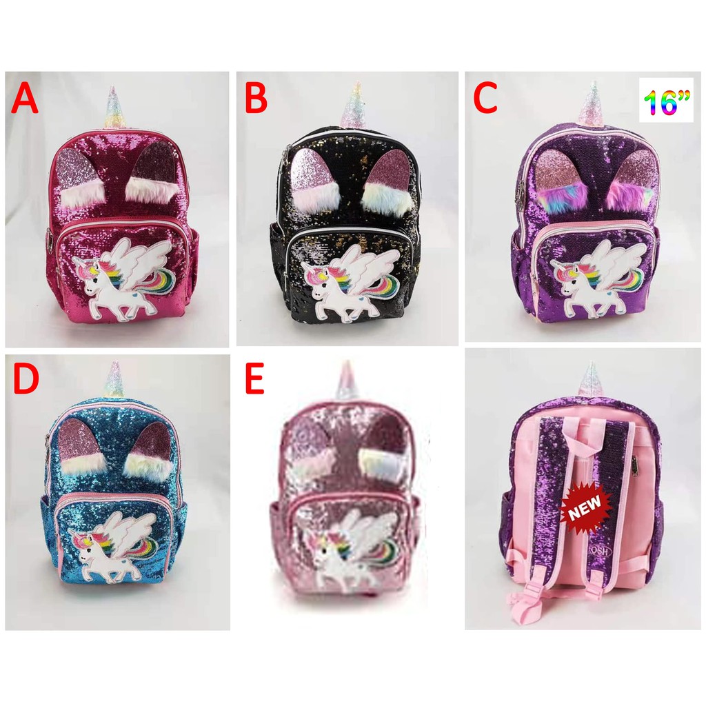 Tas Ransel Sequin Anak SD Model Unicorn Tanduk - Ukuran Besar IMPORT