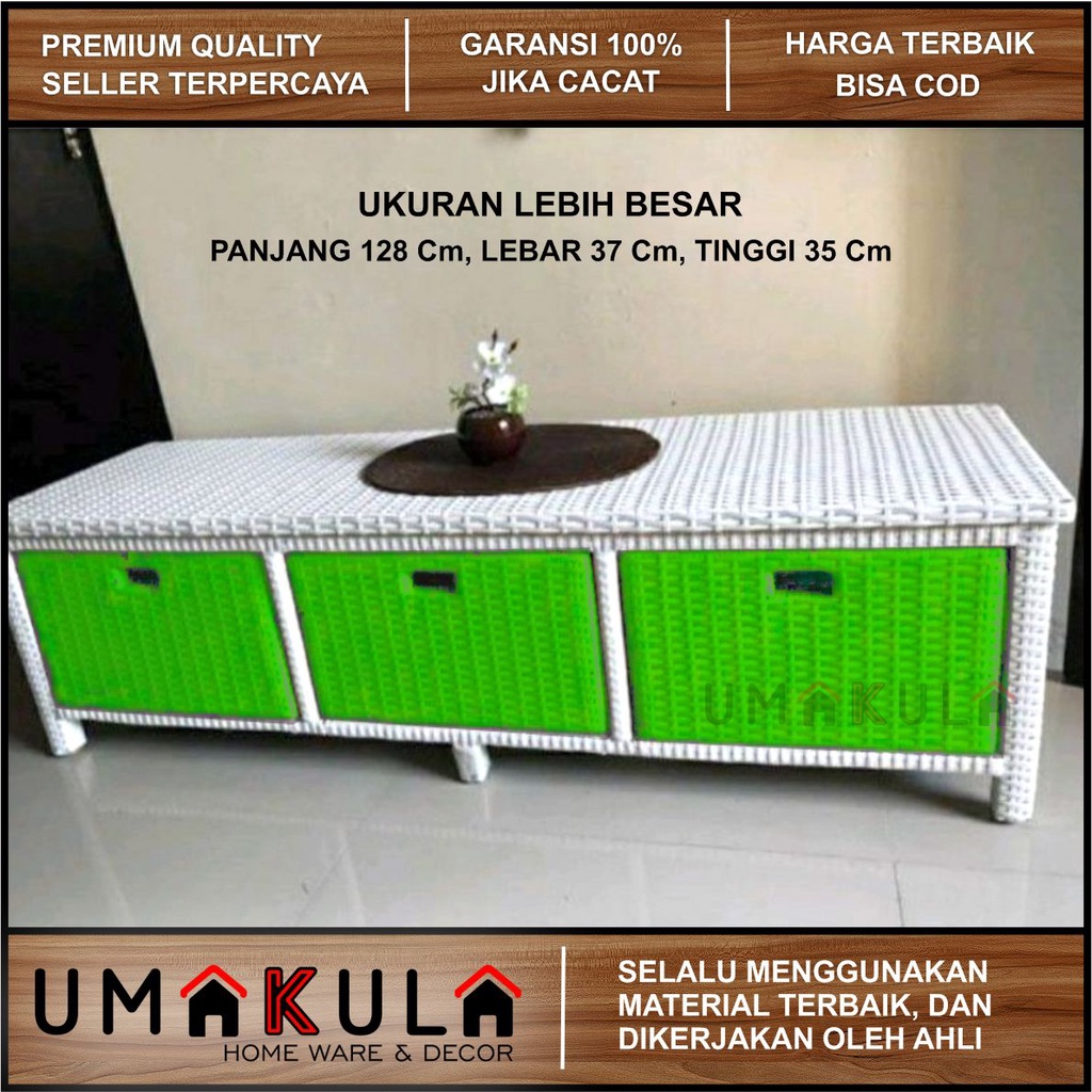 Lemari Rak Rotan Sintetis 3 Laci Buffet Bufet Meja TV Ruang Tamu Serbaguna Minimalis Murah Terbaru