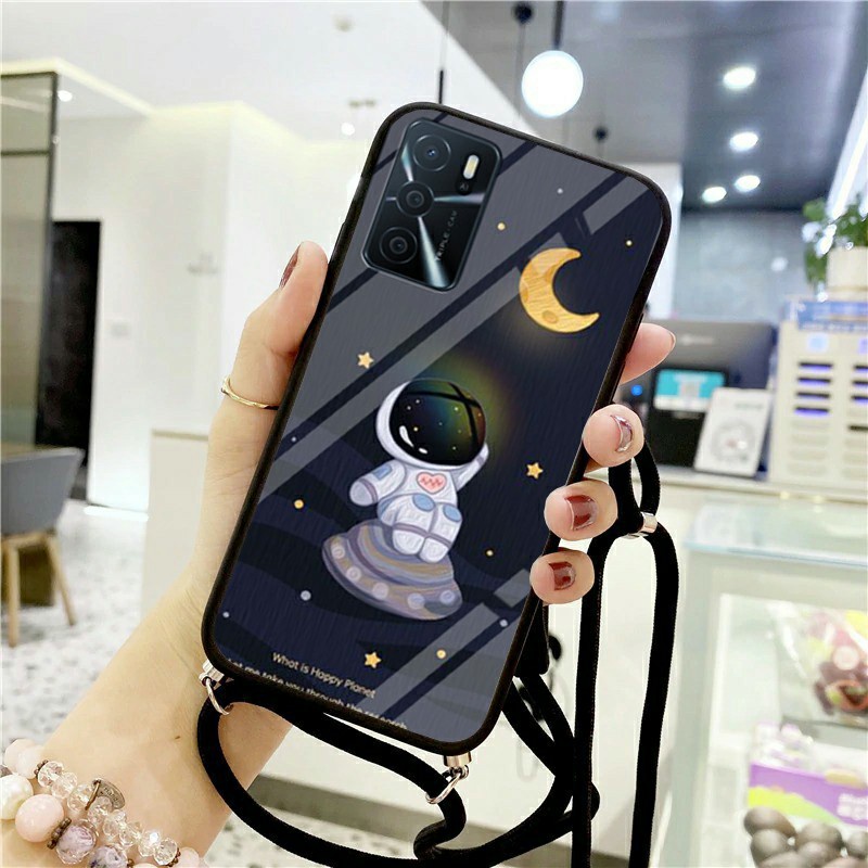 [CG251] Softcase Kaca + Tali Oppo A16 - Kesing Hp Oppo A16 - Case Hp Oppo A16 - Casing Hp Oppo A16