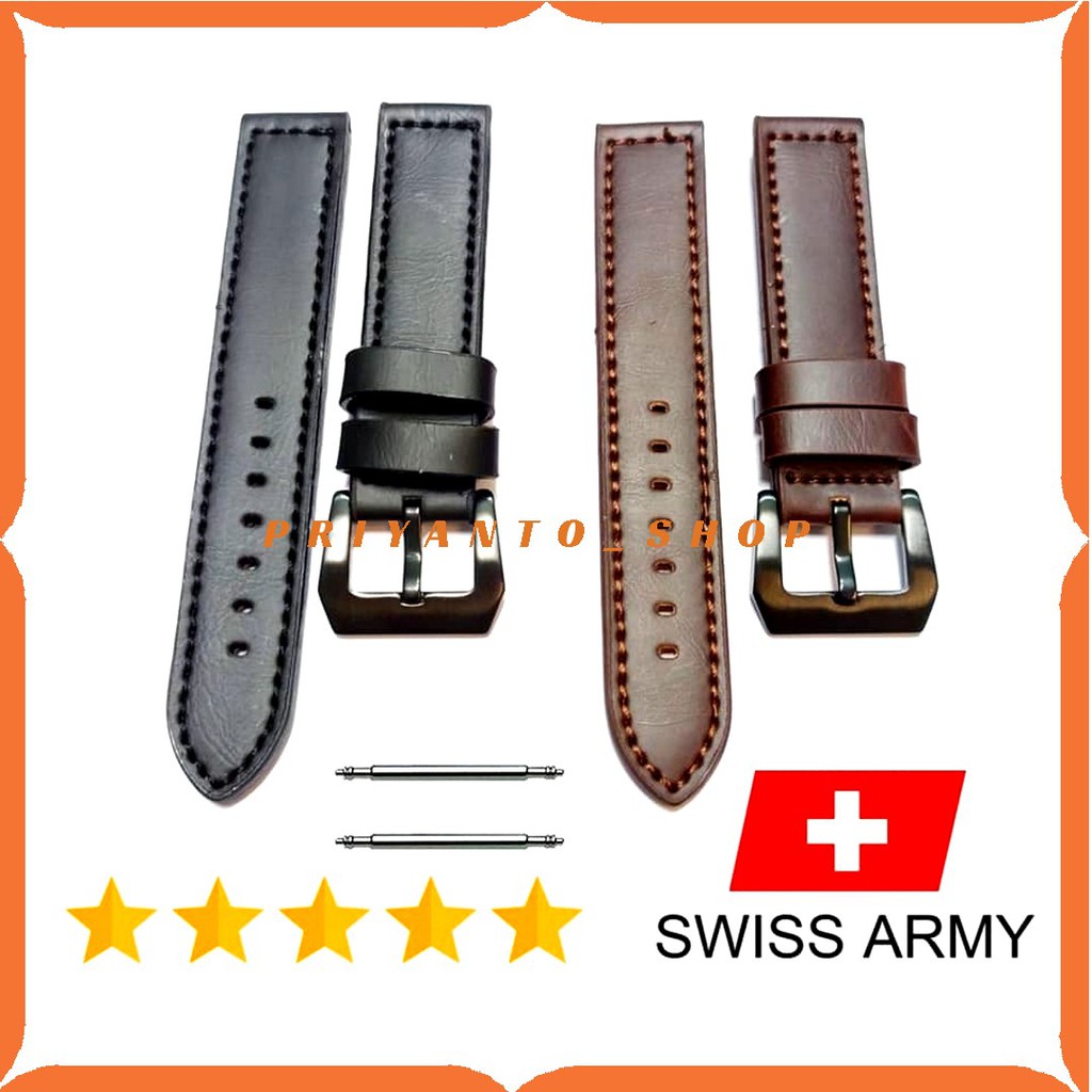 Tali Strap Leather Jam Tangan Kulit Jam Swiss Army 20 22 24mm Free Pen