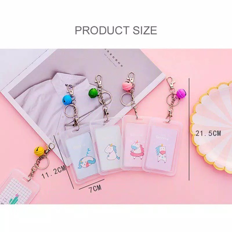 Card Holder Name Tag Holder Unicorn Dengan Gantungan Kunci Lonceng Tas Anak Koper Pengenal