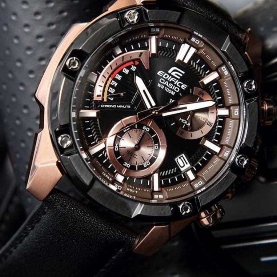 Jam Tangan Casio Edifice EFR-559 Chrono Leather Stainless List Rosegold