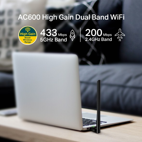 Tp-Link Archer T2U Plus  AC600 High Gain Wireless Dual Band USB Adapter