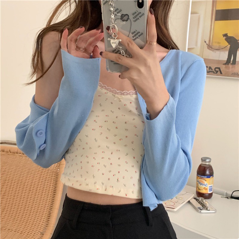 Suhao Lace Kamisol Kamisol Feminin Floral Bottoming Shirt Cropped Top