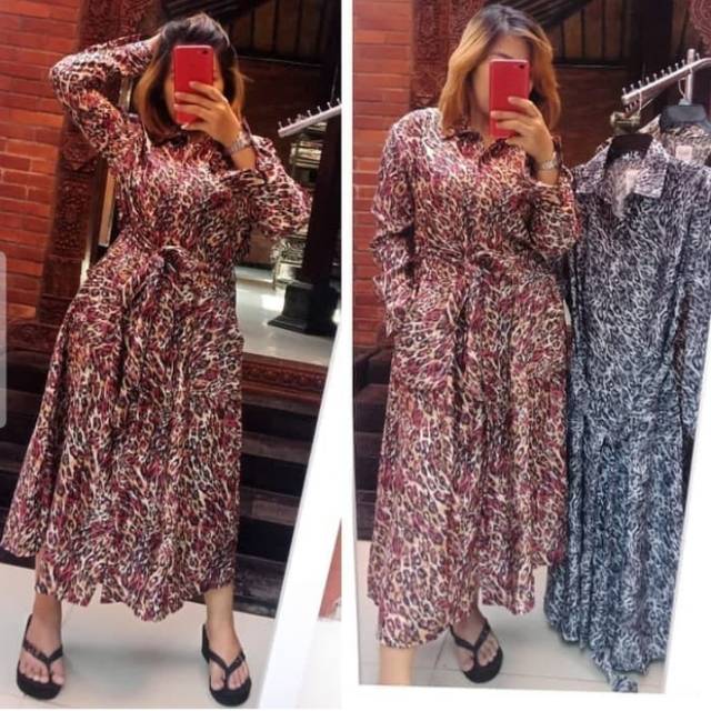 READY Kemeja Dress Berrbi Motif Macan kekinian fashion wanita
