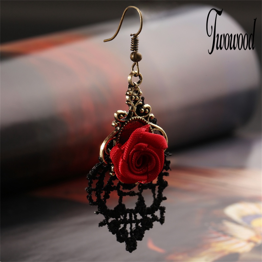 1 Pasang Anting Hook Desain Mawar Merah Model Hollow Untuk Wanita