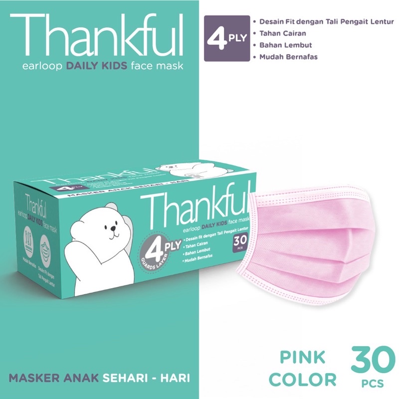 Masker Thankful Earloop &amp; Headloop Kids box isi 30pc