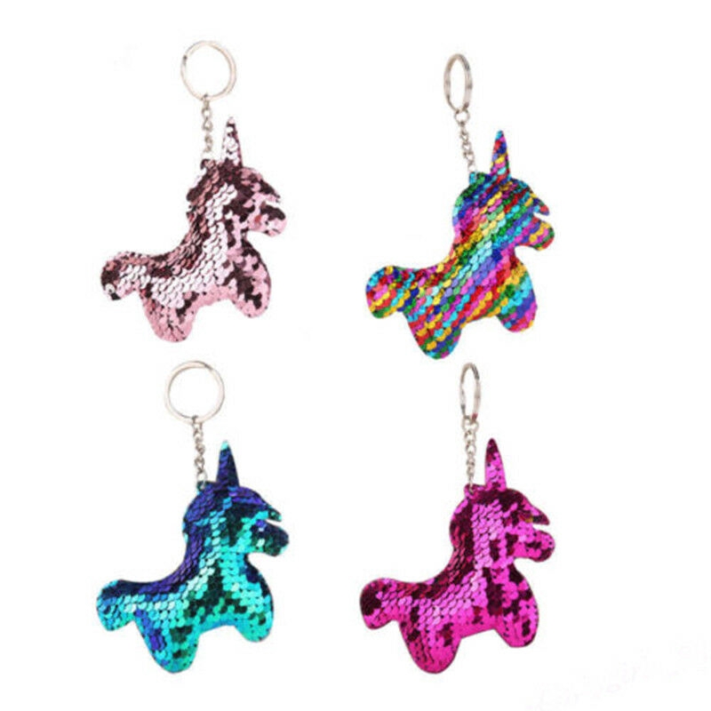 Fashion Lucu Shiny Unicorn Pendant Keychain Glitter Sequin Pony Key Chain Untuk Wanita Tas Liontin Aksesoris Ponsel Dekorasi Keyring