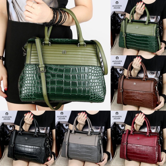 TAS AIGNER 20239A# NEW Design AIGNER Vintage Valois Shoulder Bag Croco Vs Leather Like Ori Hardware