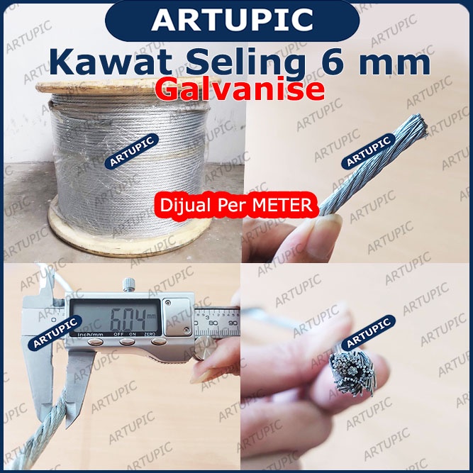 Kawat Seling 6 mm Kawat Selling Sling Baja Galvanise Wire Rope 6mm Cocok untuk Pulley Katrol Hand Wi