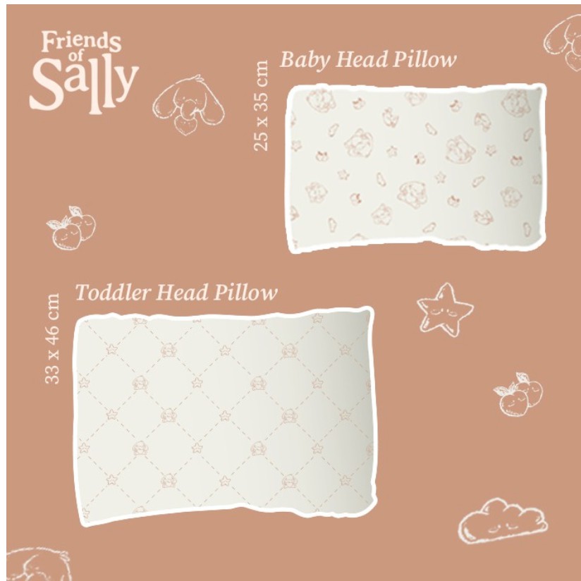 Friends of Sally Pillow - Watercolour / Zion Regular Chubby Baby Bantal Bamboo Anak Bayi Bambu Guling