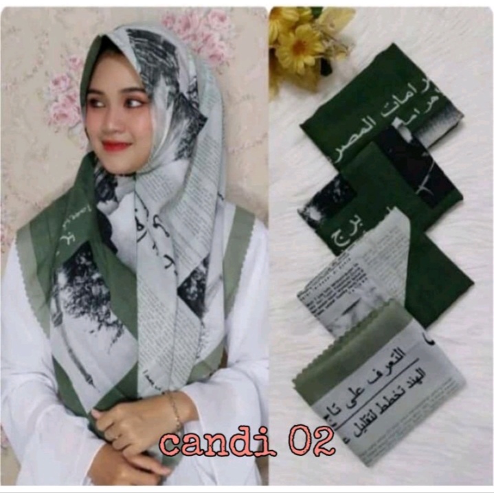 Hijab Segiempat Motif Koran arab / arabic premium / Kerudung voal best seller-CANDI 02