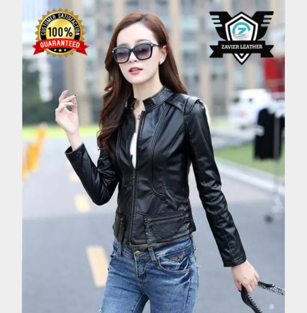 Jaket cewek slim semi kulit jaket wanita slim kulit sintetis