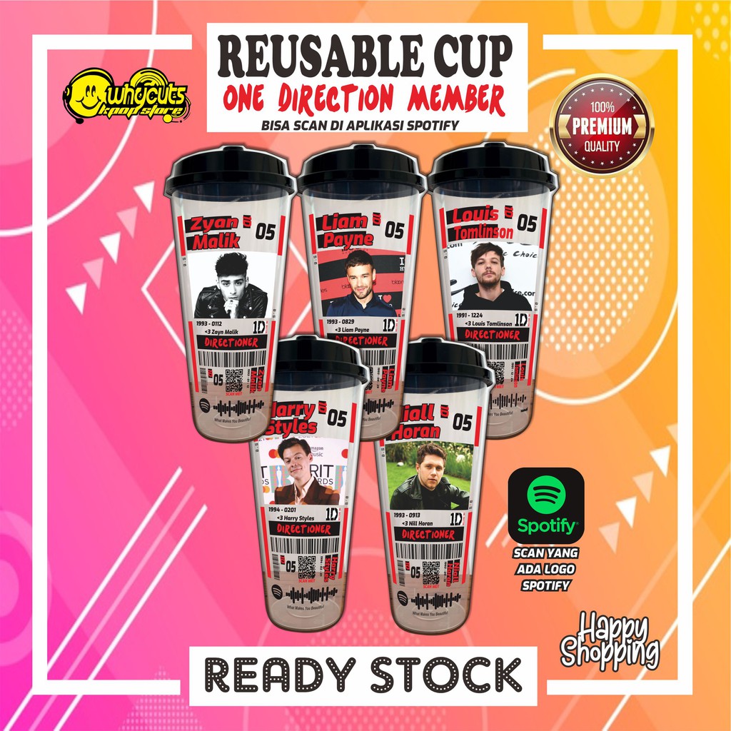[Wajib Beli Kardus/bubblewrap] Reusable Cup One Direction ( Ready Stok )