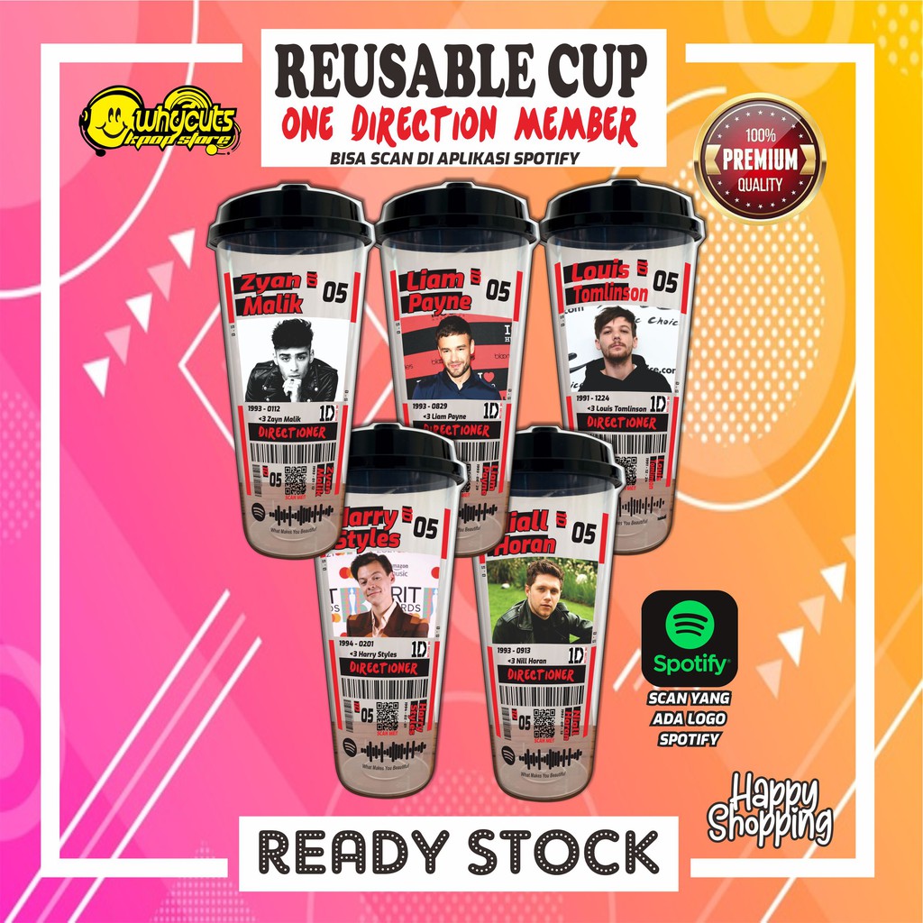 [Wajib Beli Kardus/bubblewrap] Reusable Cup One Direction ( Ready Stok )