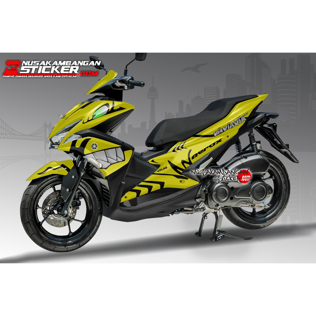 Decal Stiker Motor Yamaha Aerox Full Body Shark Kuning Racing Team Sticker Custom Variasi Motif Kara