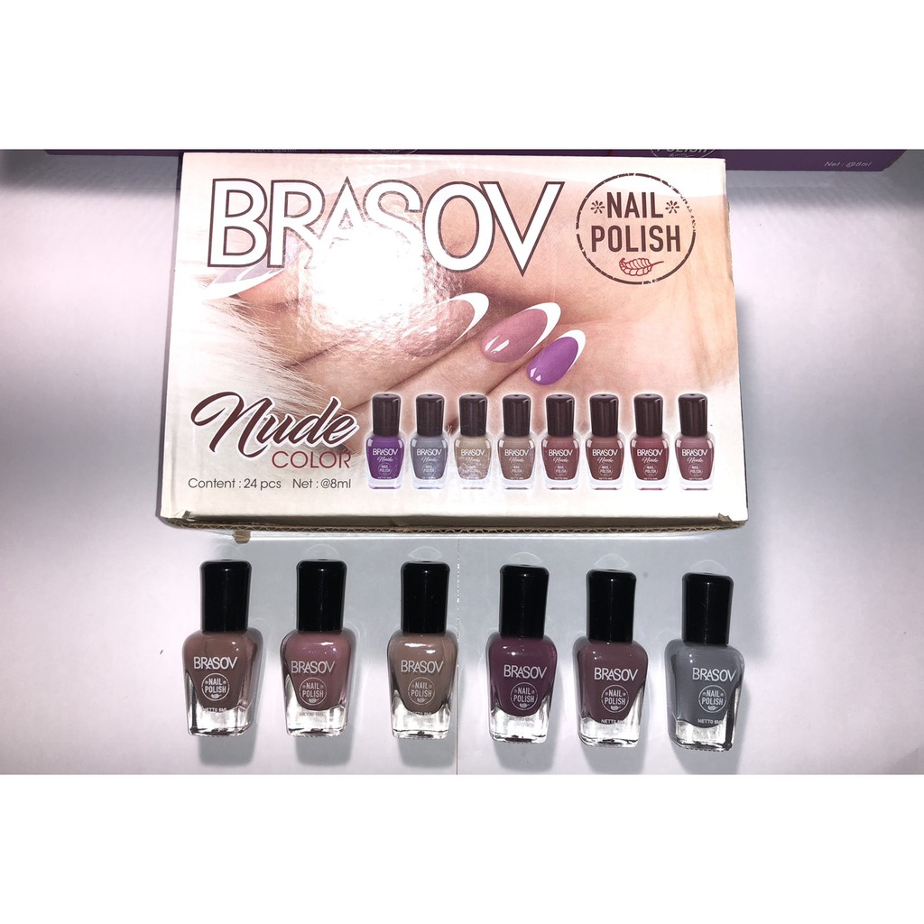 [1 BOX ISI 24 Pcs ] Brasov Kutek Nude Nail Polish 8 ML Cat Kuku Warna Halal Wanita BPOM Kuteks Murah