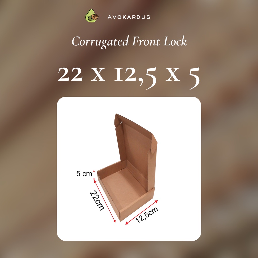 

Kardus Corrugated Die Cut 22x12,5x5 Front Lock Kotak Dus