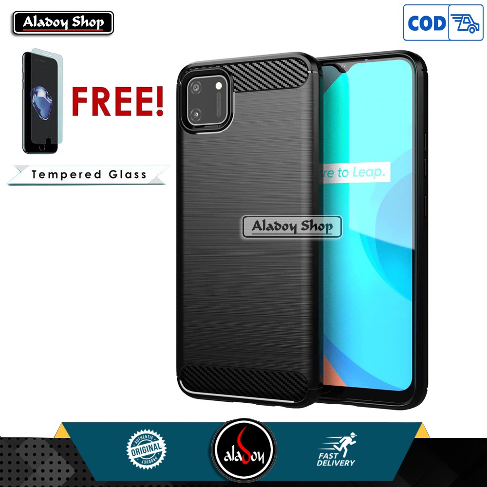 PROMO PAKET Case Realme C11 Ultra Slim Premium Softcase + Tempered Glass Pelindung Layar