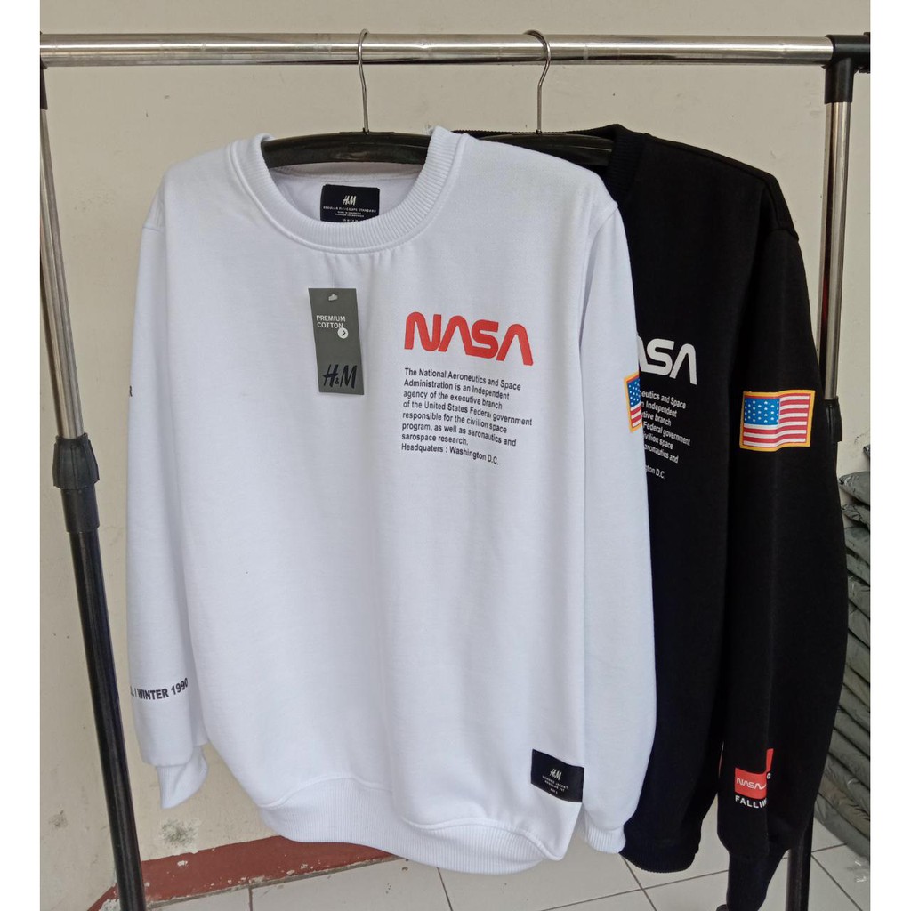 Murah COD/Jaket Nasa Krewneck Putih/ Sweater Hoodie NASA Krewneck Tanpa Kupluk Putih M-XL