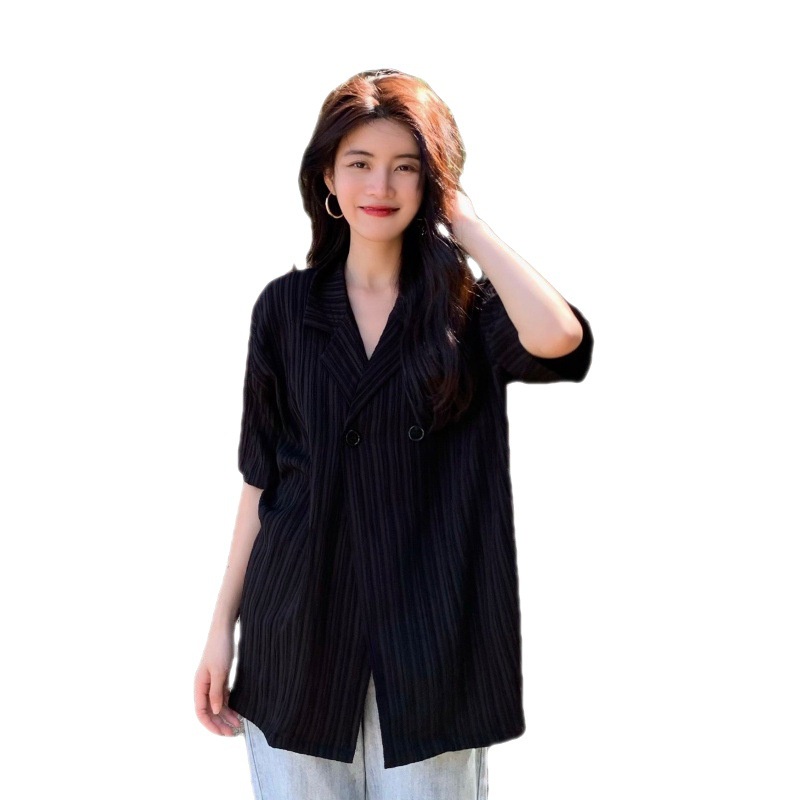 #Sisjuly# Wanita Musim Panas Baru Malas Lengan Pendek Murni Desire Chic Top Desain Kecil Retro Hong Kong Gaya