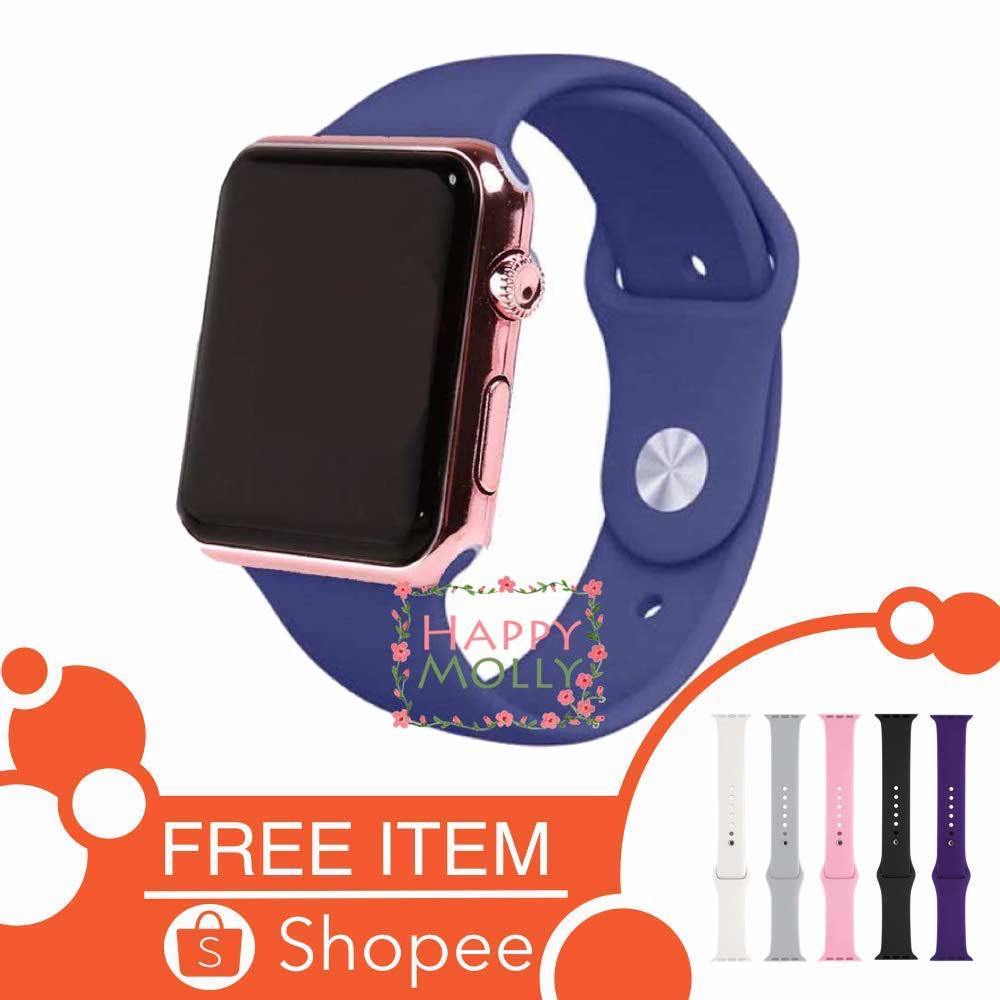 LED Watch [ Navy Rose Gold ] Jam Tangan Digital Pria &amp; Wanita - Strap Rubber - FREE STRAP