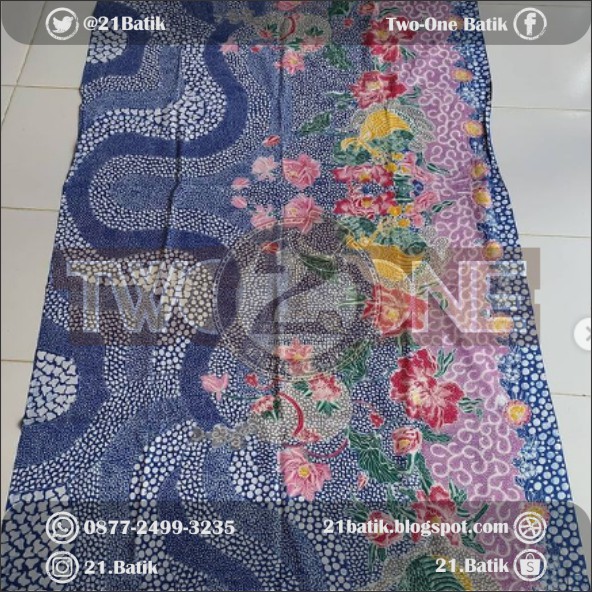 BATIK TULIS INDONESIA BAHAN KATUN SUPER GRADE A WARNA KUNING PINK HIJAU MOTIF KENDI LATAR JAGAD BIRU