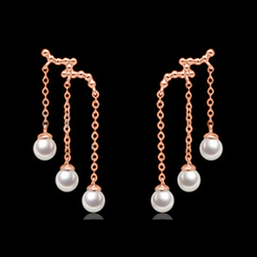 Hu Hu Hu Hu Hu Alat Bantu Pasang Kacamata♡ Anting Tusuk Gantung Panjang Wanita Desain Tiga Rumbaimutiara Imitasi Gaya Elegan Untuk Pesta