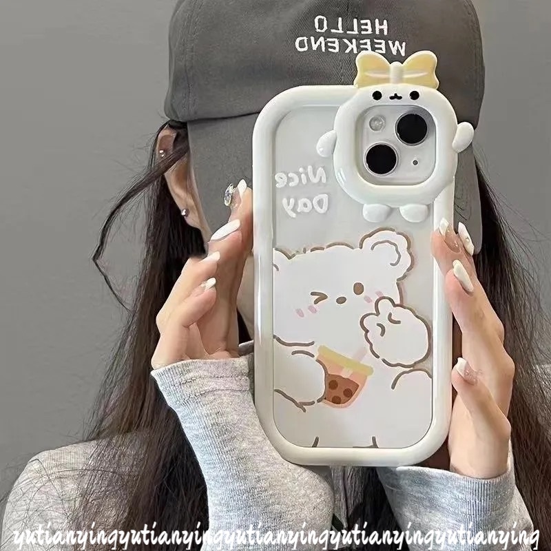 Case Beruang Teh Susu Lucu Oppo A17 A3s A15 A5s A7 A12 A96 A57 A16s A95 A16 A54 A5 A52 A55 A76 A9 A17K A74 Reno 5 4F 5F 4Lite 7 A16K A53 A72 A12E A31 Kartun Little Monster Cover