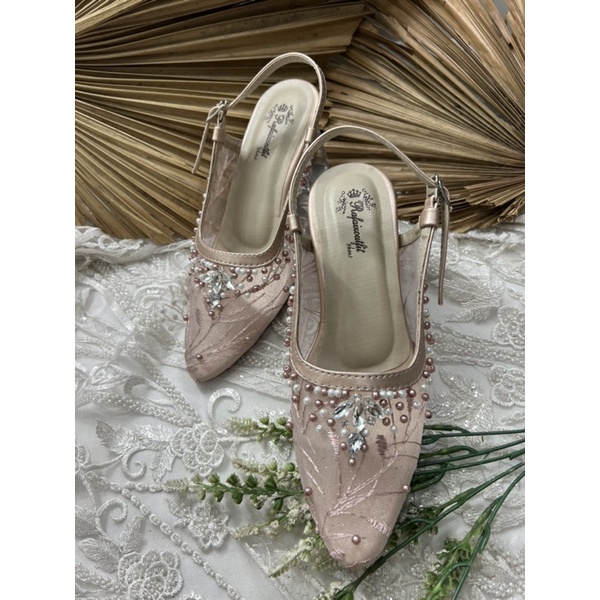 sepatu wanita pesta keisya rosegold 7cm kaca