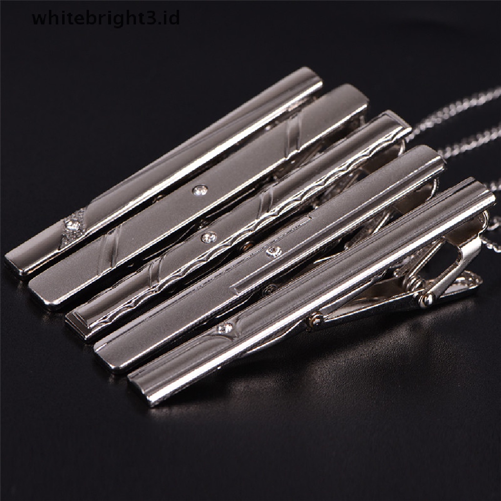 (whitebright3.id) Klip Penjepit Dasi Bahan Stainless Steel Warna Silver Untuk Pria