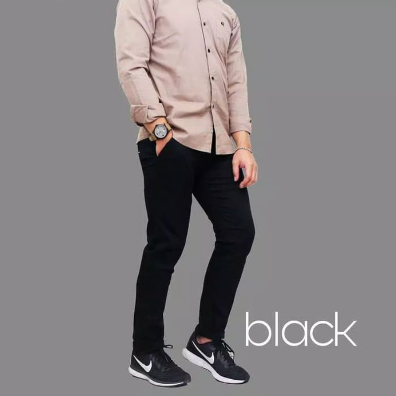 CELANA CHINO Panjang Pria Slimfit KERJAHARIAN Santai Casual Formal Hitam Abu Cream Mocca Size 27-38